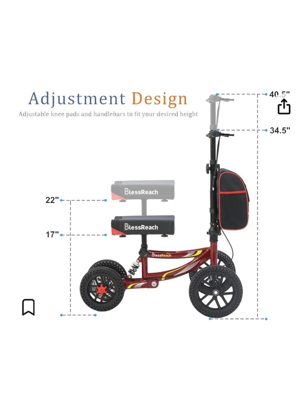 Foldable Mobility Scooter with Adjustable Knee Pads